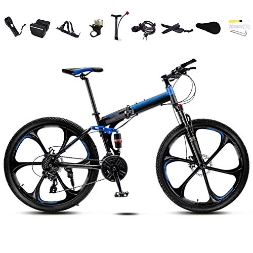 Folding Bike : FBDGNG 24-26 Inch MTB Bicycle, Unisex Folding Commuter Bike, 30-Speed Gears Foldable Mountain Bike, Off-Road Variable Speed Bikes for Men And Women, Double Disc Brake / Blue / B wheel / 26