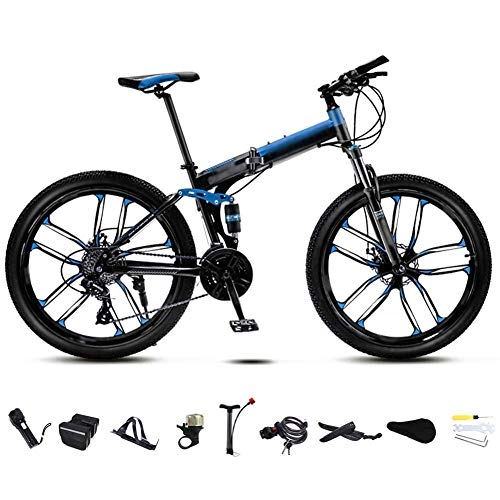 Folding Bike : FBDGNG 24-26 Inch MTB Bicycle, Unisex Folding Commuter Bike, 30-Speed Gears Foldable Mountain Bike, Off-Road Variable Speed Bikes for Men And Women, Double Disc Brake / Blue / C wheel / 26