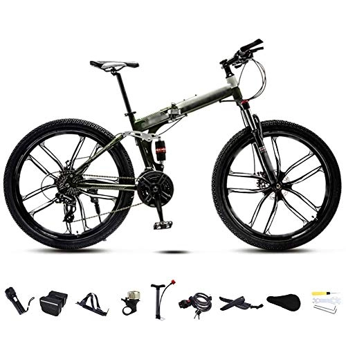 Folding Bike : FBDGNG 24-26 Inch MTB Bicycle, Unisex Folding Commuter Bike, 30-Speed Gears Foldable Mountain Bike, Off-Road Variable Speed Bikes for Men And Women, Double Disc Brake / Green / C wheel / 24