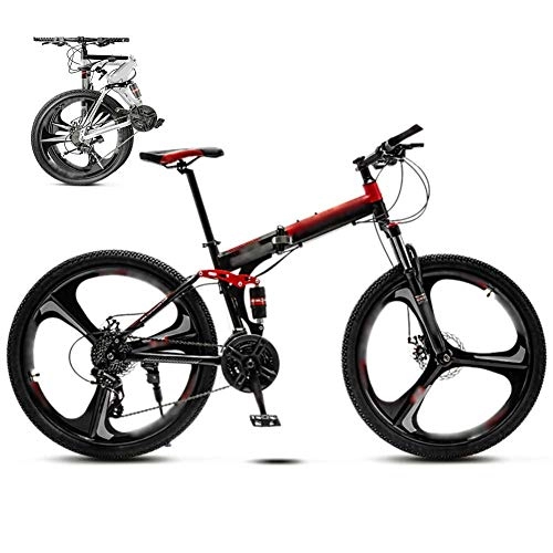 Folding Bike : FBDGNG 24-26 Inch MTB Bicycle, Unisex Folding Commuter Bike, 30-Speed Gears Foldable Mountain Bike, Off-Road Variable Speed Bikes for Men And Women, Double Disc Brake / Red / 24'' / A wheel