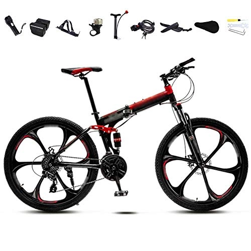 Folding Bike : FBDGNG 24-26 Inch MTB Bicycle, Unisex Folding Commuter Bike, 30-Speed Gears Foldable Mountain Bike, Off-Road Variable Speed Bikes for Men And Women, Double Disc Brake / Red / 24'' / B wheel