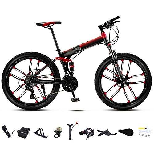 Folding Bike : FBDGNG 24-26 Inch MTB Bicycle, Unisex Folding Commuter Bike, 30-Speed Gears Foldable Mountain Bike, Off-Road Variable Speed Bikes for Men And Women, Double Disc Brake / Red / 26'' / C wheel