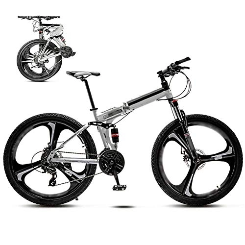 Folding Bike : FBDGNG 24-26 Inch MTB Bicycle, Unisex Folding Commuter Bike, 30-Speed Gears Foldable Mountain Bike, Off-Road Variable Speed Bikes for Men And Women, Double Disc Brake / White / 24'' / A wheel
