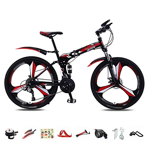 Folding Bike : FBDGNG Foldable Bicycle 26 Inch, 30-Speed Folding Mountain Bike, Unisex Lightweight Commuter Bike, MTB Full Suspension Bicycle with Double Disc Brake