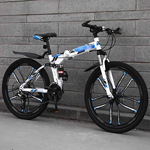 Folding Bike : FBDGNG Mountain Bike Folding Bikes, 27-Speed Double Disc Brake Full Suspension Bicycle, 26 Inch Off-Road Variable Speed Bikes for Men And Women