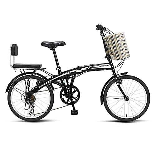Folding Bike : FCYIXIA 20-inch Bicycle Unisex 7-speed Folding Commuter Bike with Basket and Back Seat Essential for The Car Trunk (Color : White) zhengzilu (Color : Black)
