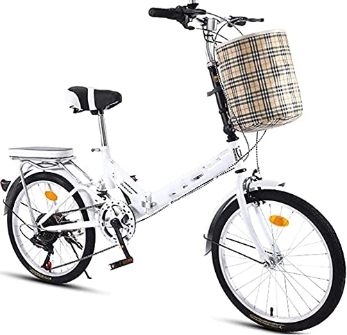 Folding Bike : FCYIXIA Mountain Bikes Folding Bicycle Variable Speed Male Female Adult Student City Commuter Outdoor Sport Bike with Basket Pink zhengzilu (Color : White)