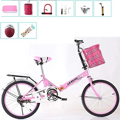 Folding Bike : FDSAD Folding Bicycle Women'S Light Work Adult Ultra Light Variable Speed Portable16 / 20 Inch Small Student Male Bicycle Folding Bicycle Bike Carrier, Pink, 16IN