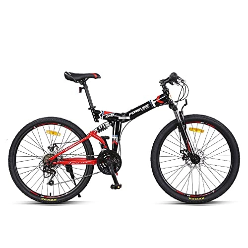 Folding Bike : FEIFEImop 24-speed Gearbox, 163 Cm Body, Dual Shock Absorbers, Folding Bike, Dual Disc Brakes, Ten-wheel Mountain Bike For Leisure Travel (suitable For Travel And Easy To Carry), Red
