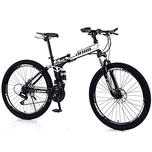 Folding Bike : FEIFEImop Foldable Station Wagon 24-speed Full Suspension Mountain Bike 15-inch (about 69 Cm) Large Tire Disc Brake Neutral Style, 173 Cm Body, Easy To Carry, Black And White