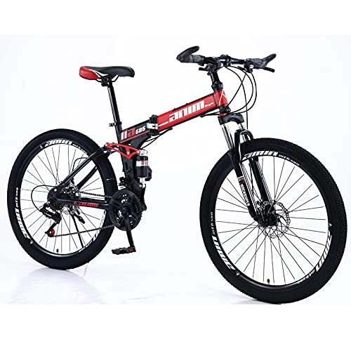 Folding Bike : FEIFEImop Foldable Station Wagon 24 Speed Full Suspension Mountain Bike 15 Inches (about 69 Cm) Large Tire Disc Brake Unisex Style, Body 173 Cm, Easy To Carry, Red