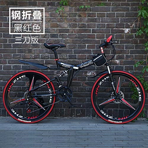 Folding Bike : Feiteng Adult sports bike aluminum Fullsuspension, 24-26-inch wheels 21 Folding speed cycle with disc brakes more colors, Black