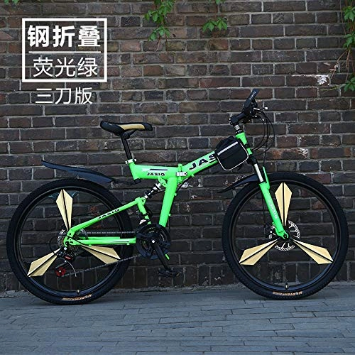 Folding Bike : Feiteng Adult sports bike aluminum Fullsuspension, 24-26-inch wheels 21 Folding speed cycle with disc brakes more colors, Green