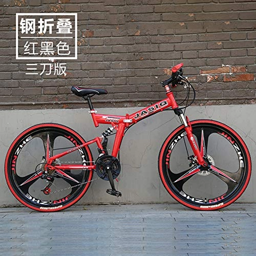 Folding Bike : Feiteng Adult sports bike aluminum Fullsuspension, 24-26-inch wheels 21 Folding speed cycle with disc brakes more colors, Red