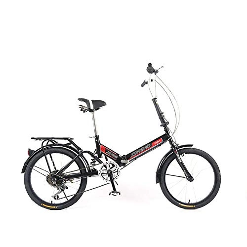 Folding Bike : Female's 20 Inch Foldable Bicycle Single Apeed 6 speed Adjustable Ultralight Frame Commuter City Bike, Black, 6Speed