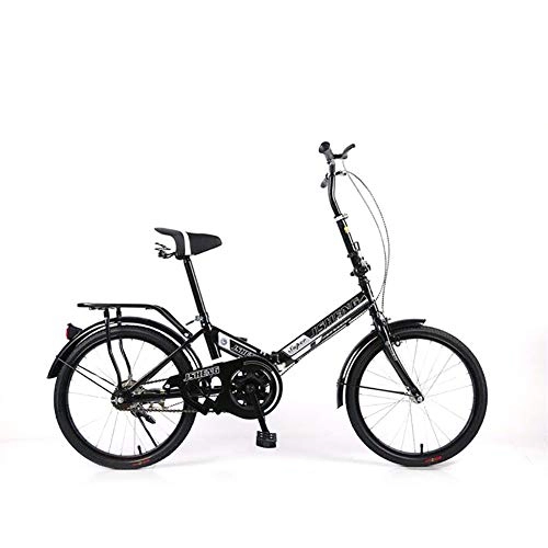 Folding Bike : Female's 20 Inch Foldable Bicycle Single Apeed 6 speed Adjustable Ultralight Frame Commuter City Bike, Black, SingleSpeed
