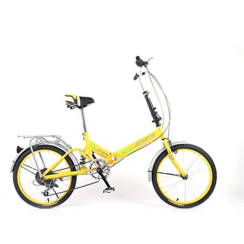 Folding Bike : Female's 20 Inch Foldable Bicycle Single Apeed 6 speed Adjustable Ultralight Frame Commuter City Bike, Yellow, 6Speed