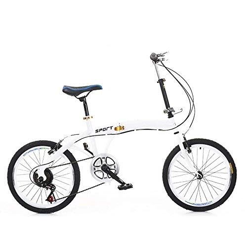 Folding Bike : Fetcoi 20" Folding Bike White 7-Speed, Foldable Urban Bicycle Cruiser with Quick-Fold System Double V-Brake and Height Adjustable Seat 70-100mm Carbon Steel for Adults Students