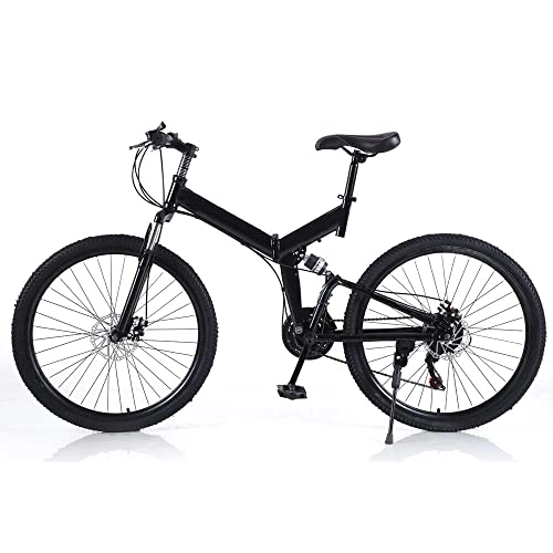 Folding Bike : Fetcoi 26" Mountain Bike Folding Bicycle 21-Speed Adult Bike Disc Brake MTB Full Suspension Black