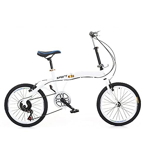 Folding Bike : Fetcoi 7 Gang Speed Folding Bike 20inch with Easy Clip-on Installation Adult Light Quick Foldable Urban Bicycle Cruiser with Double V-Brake and Carbon Steel Body, White