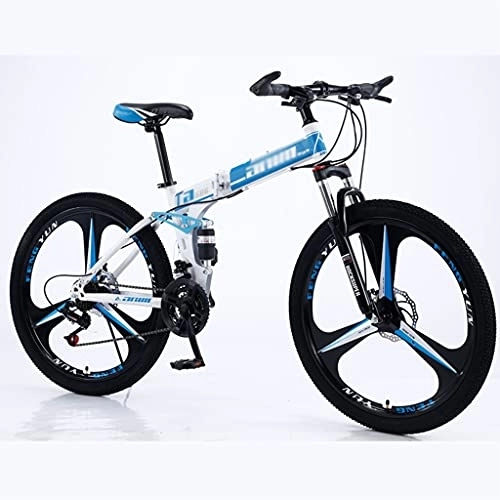 Folding Bike : FETION Children's bicycle 26 inch Folding Mountain Bike MTB Bicycle, Full-Suspension Adjustable Seat 21 Speeds Drivetrain with Disc-Brake Commuter Bicycle / 8707 (Color : Style3, Size : 21 speed)