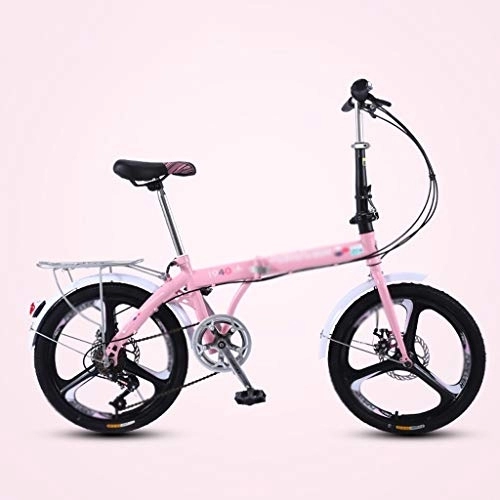 Folding Bike : Ffshop Folding Bikes Foldable Bicycle Ultra Light Portable Variable Speed Small Wheel Bicycle -20 Inch Wheels Damping Bicycle (Color : Pink)