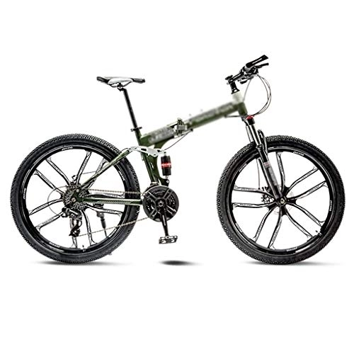 Folding Bike : Ffshop Folding Bikes Green Mountain Bike Bicycle 10 Spoke Wheels Folding 24 / 26 Inch Dual Disc Brakes (21 / 24 / 27 / 30 Speed) Damping Bicycle (Color : 21 speed, Size : 26inch)