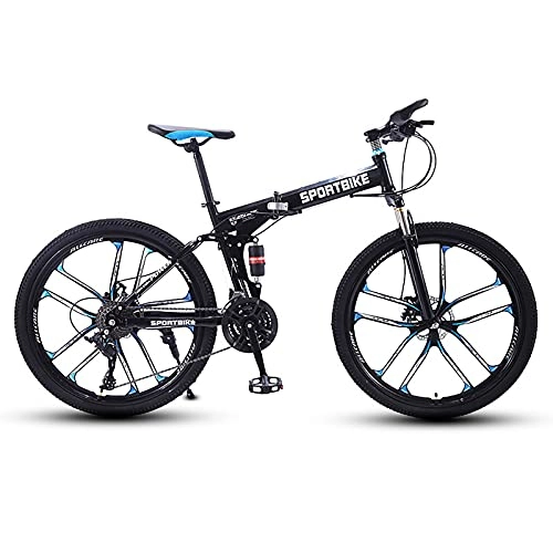 Folding Bike : FGKLU 26'' Adults Folding Mountain Bike, 21 Speed Full Suspension High Carbon Steel MTB, Outdoor Exercise Dual Disc Brakes Bikes, H