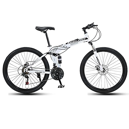 Folding Bike : FGKLU 26 Inch 21 Speed Folding Mountain Bikes, Wheel Foldable Bicycle with Full Suspension, Dual Mechanical Disc Brake Exercise Adult MTB, A
