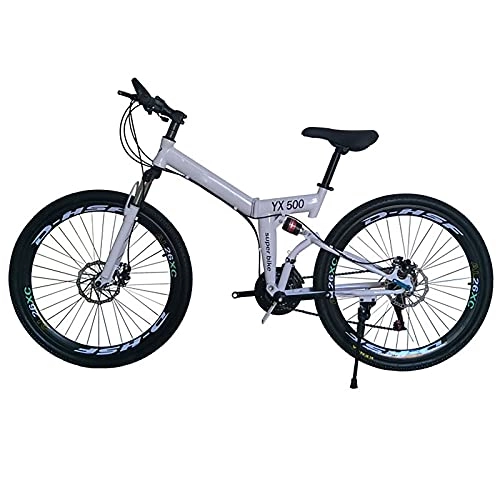 Folding Bike : FGKLU 26 Inch Adult Folding Mountain Bike for Men Women, Carbon Steel 21 Speed Bicycle Full Suspension MTB Bikes, Outdoor Cycling Bicycle, A
