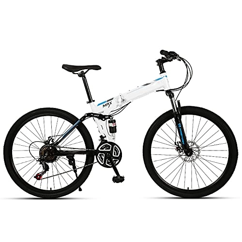 Folding Bike : FGKLU 26 inch Adult Folding Mountain Bike, Outdoor MTB Bikes Bicycle for Men Women, 21 / 24 / 27 Speed High-Carbon Steel Dual Disc Brakes, B, 27 speed
