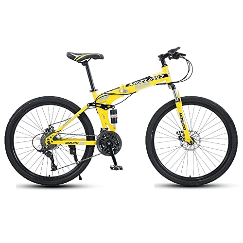 Folding Bike : FGKLU 26 inch Adult Folding Mountain Bikes, 21 Speed Folding Bikes with Dual Disc Brake, Full Suspension Foldable MTB Bikes for Men