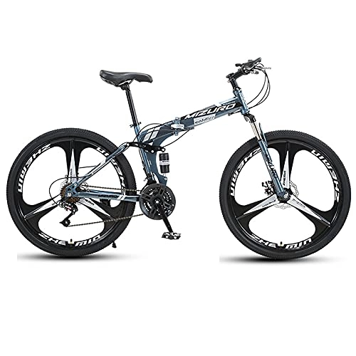 Folding Bike : FGKLU 26 Inch Adult Folding Mountain Bikes, 3 Knives Wheel Foldable Bicycle with Full Suspension, 21 Speed Shifter, Dual Mechanical disc Brake, Outdoor Exercise MTB, F