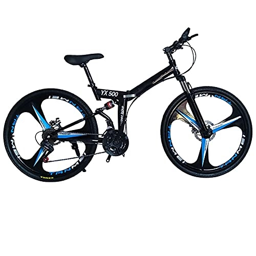 Folding Bike : FGKLU 26 Inch Folding Mountain Bike, 21 Speed Outdoor Exercise Bicycle Folding Bike for Adult, Dual Disc Brakes Full Suspension Non-Slip MTB Bikes, C
