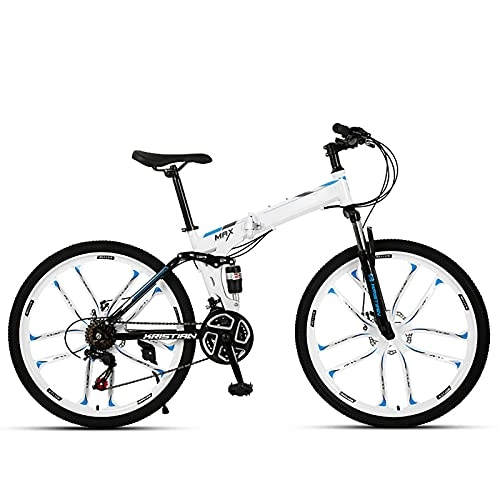 Folding Bike : FGKLU 26 inch Folding Mountain Bike for Adult Men Women, 21 Speed Outdoor MTB Bikes Bicycle, High-Carbon Steel Dual Disc Brakes, H