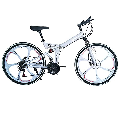 Folding Bike : FGKLU Folding Mountain Bike, 26 Inch 21 Speed Outdoor Exercise Bicycle Folding Bike for Adult, Dual Disc Brakes Full Suspension Non-Slip MTB Bikes, A