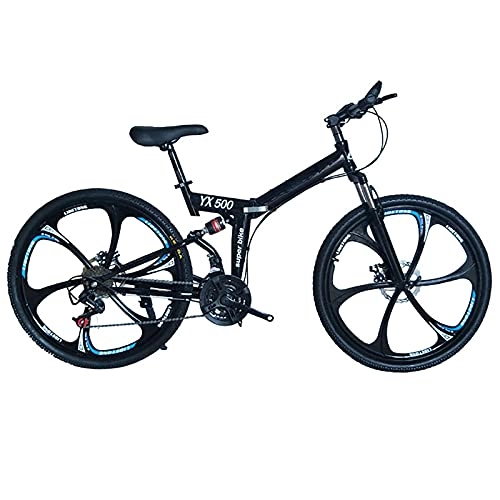 Folding Bike : FGKLU Folding Mountain Bike, 26 Inch 21 Speed Outdoor Exercise Bicycle Folding Bike for Adult, Dual Disc Brakes Full Suspension Non-Slip MTB Bikes, C