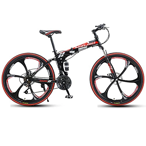 Folding Bike : FGKLU Folding Mountain Bikes for Man Woman, 26 Inches 21 Speed Double Disc Brake MTB Bike, Full Suspension 6-Spoke Outdoor Exercise Bicycle