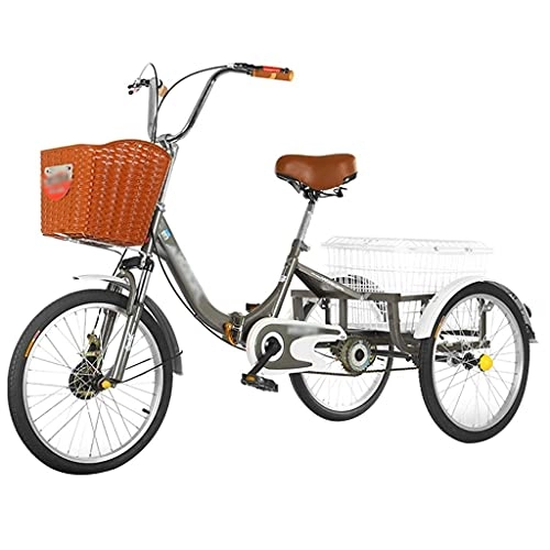 Folding Bike : FGVDJ Folding Tricycle with Baskets 20-inch Instead of Walking Leisure Car Adult Bicycle Cycling Pedal Bike for Adult Elderly People Picnic Shopping