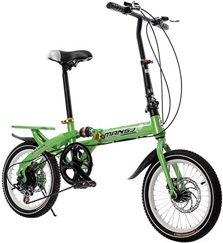 Folding Bike : FHKBB 14 Inch 16 Folding Speed Bicycles for Men And Women Children's Anti-Skid Shock Absorbers Mountain Bike - Wear-Resistant Anti-Skid Foldable, Green, 14inches (Color : Green, Size : 14inches)