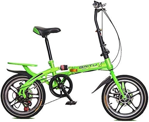 Folding Bike : FHKBB 16-Inch Folding Bicycle Shifting Folding Bicycle-One Wheel Double Disc Brake Travel Bicycle Men And Women Collapsible Student Car, Blue (Color : Green)