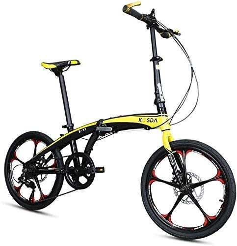 Folding Bike : FHKBB 20 Inch Folding Bicycle Shifting - Men's And Women's Bicycles - Adult Children's Students Aluminum Ultralight Portable Folding Bicycle, Yellow (Color : Yellow)