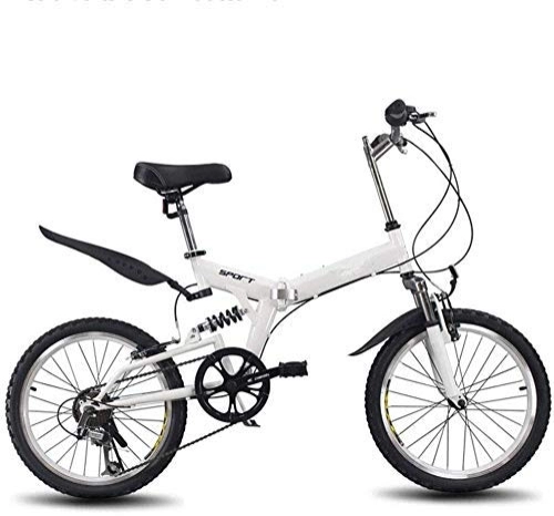 Folding Bike : FHKBB 20 Inch Folding Speed Bicycle - Men And Women 6 Speed Folding Bike - Adult Students Portable Lightweight Bicycle Folding Bike, White (Color : White)