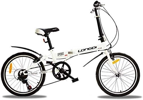 Folding Bike : FHKBB Foldable Men And Women Folding Bicycle - Variable Speed Folding Bicycle 20 Inch Adult Student Small Wheel Folding Car Ultra Light Portable Gift Bicycle, White (Color : White)