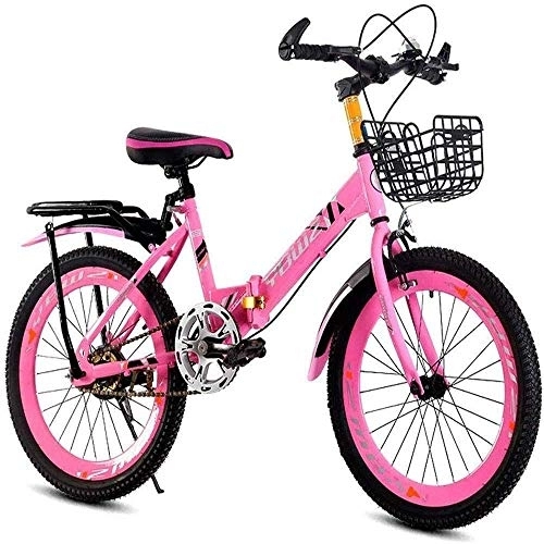 Folding Bike : FHKBB Foldable Men And Women Folding Bike - Children's Bicycle Folding Speed Mountain Bike 18 Inch 20 Inch 22 Inch 6-14 Years Old Men And Women Bicycle (Color : Pink, Size : 18inch)