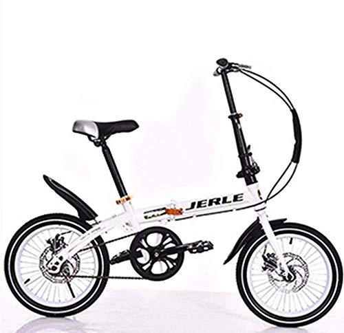 Folding Bike : FHKBB Folding Bicycle-Folding Car 14 Inch 16 Inch Disc Brake Speed Bicycle Adult Children Bicycle Student Bicycle, White, 14inchshift (Color : White, Size : 14inchsinglespeed)