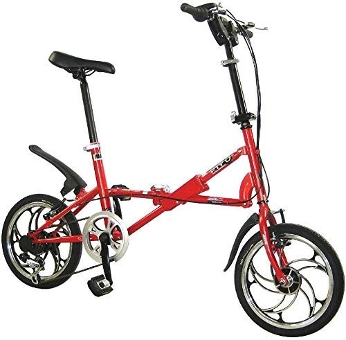 Folding Bike : FHKBB Folding Bicycle-Folding Car 16 Inch V Brake Speed Bicycle Adult Child Bicycle Student Bicycle, Black (Color : Red)