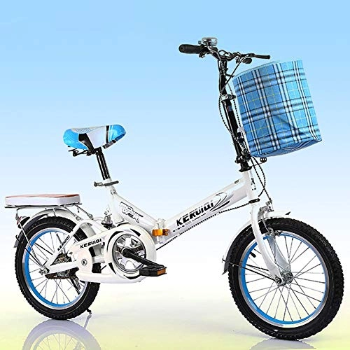 Folding Bike : FJW Unisex Suspension Folding Bike 16 Inch 20 Inch Aluminium Alloy Wheel Hub Student Child Commuter City High-carbon Steel Bike, White, 16Inch