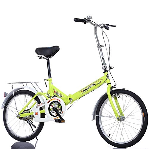 Folding Bike : FJW Unisex Suspension Folding Bike 16 Inch 20 Inch High-carbon Steel Student Child Commuter City Bike, Green, 16Inch