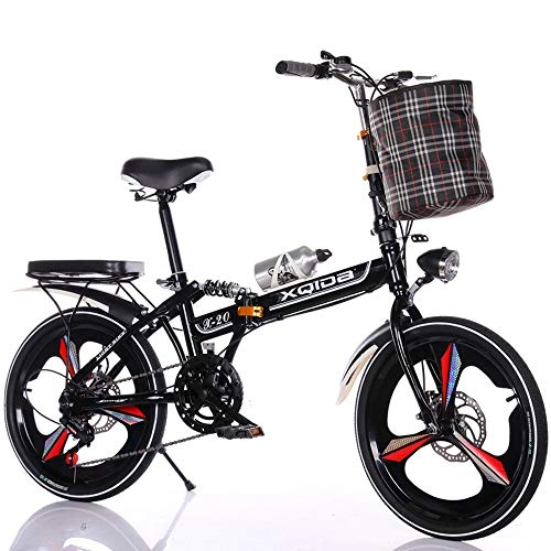 Folding Bike : FLYFO Double-Disc Brake Bicycle, Folding Integrated Wheel 20-Inch Adult Moped, Portable Student Bikes, Travel Bicycle, Road Bike, Black